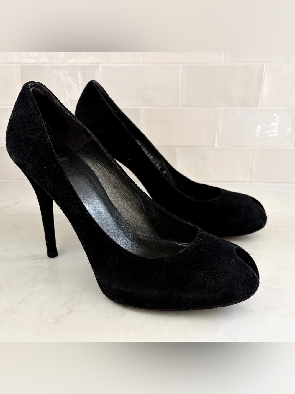 Stuart Weitzman Black Peep-Toe Pumps